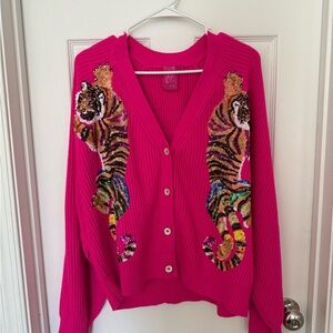 NWOT Queen of Sparkles Pink Tiger Embellished Sweater sz M